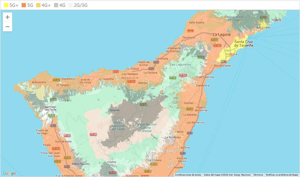 Mapa cobertura mejor tarifa móvil 5G en Canarias — red Orange España nacional